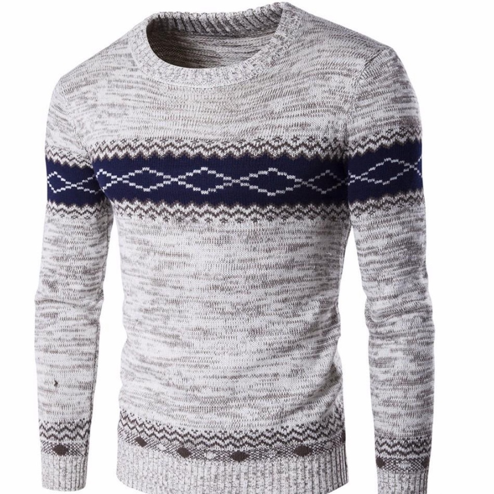 Men’s gray and blue sweater fashionable